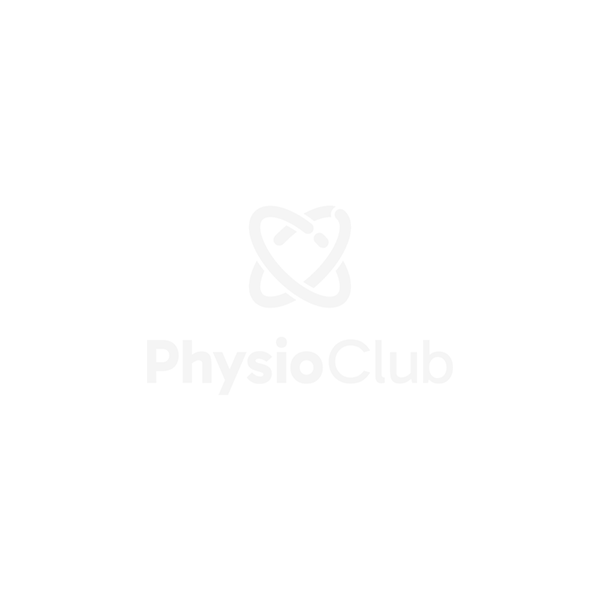 A stylized logo featuring an abstract heart shaped by two swooping lines and a small dot, with the text PhysioClub underneath in light gray letters on a white background. — Physio Club